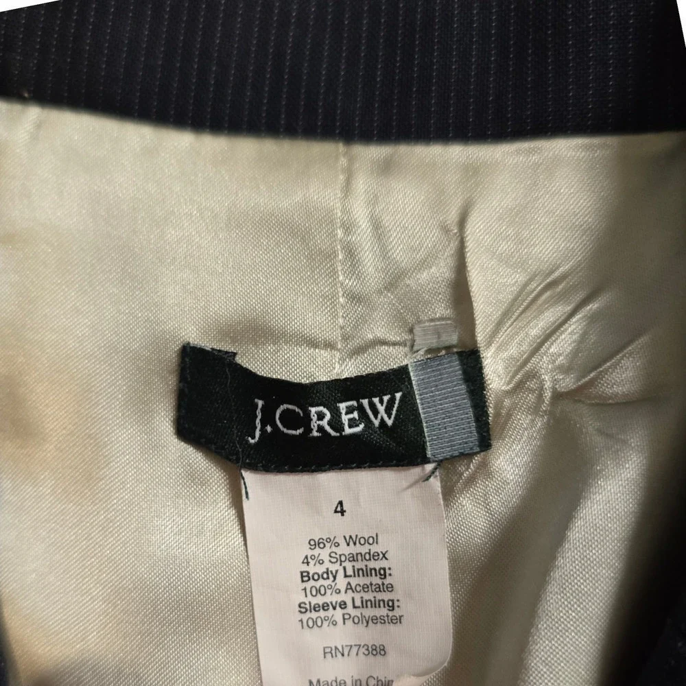 J.Crew Navy Pinstripe Wool Blend Two Pattern Gold Button Blazer Coat Jacket 4